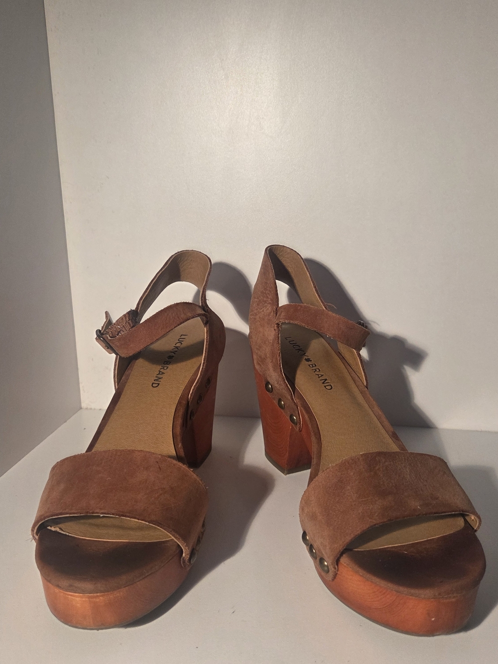 Lucky Brand Brown Suede Wooden Platform Sandals - Women's Size 9M - Picture 10 of 14